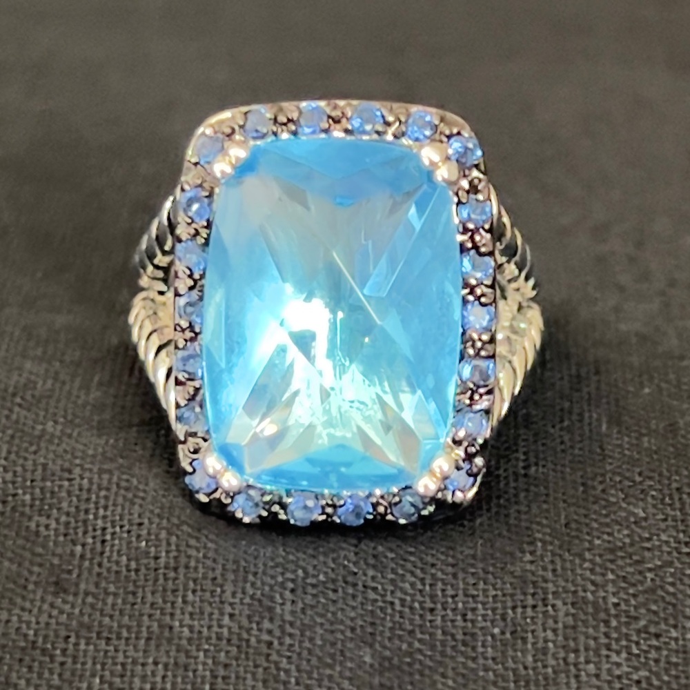 David Yurman 16x12mm Wheaton Blue Topaz Diamond Ring Size 8.25
